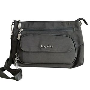 Baggallini Original RFID Everyday Crossbody Bag Silver Hardware Charcoal Gray